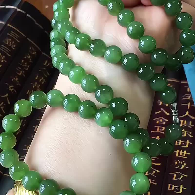 和田玉碧玉 10毫米 妈妈链 项链手链 套装 水润透亮 上手效果好 - 项链 - 水晶 