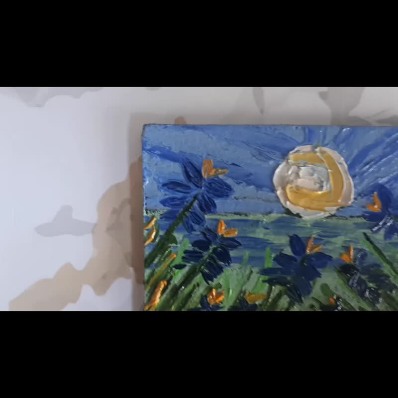 原创油画 ACEO 抽象矢车菊花卉绘画微型画 - 墙贴/壁贴 - 其他材质 多色