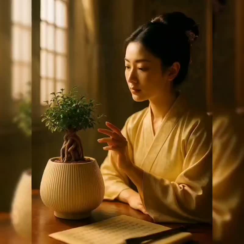 榆树 线条圆陶盆黄色 窄口 桌上型盆栽 开幕送礼 乔迁礼物 植栽 - 植栽/盆栽 - 植物．花 绿色