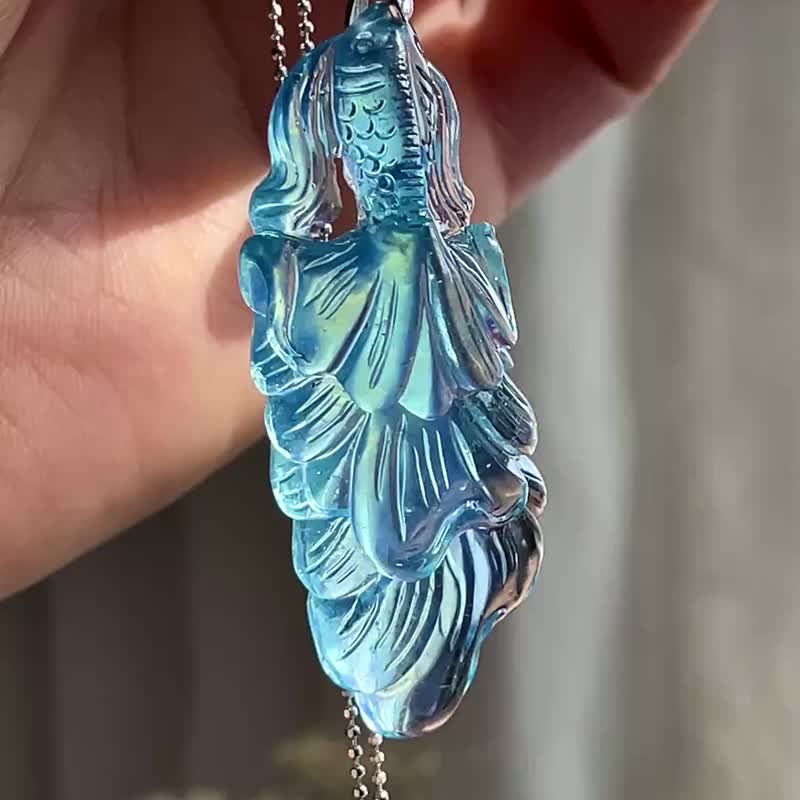 天然海蓝宝925银镶婚纱鱼吊坠    送925银链 - 项链 - 水晶 