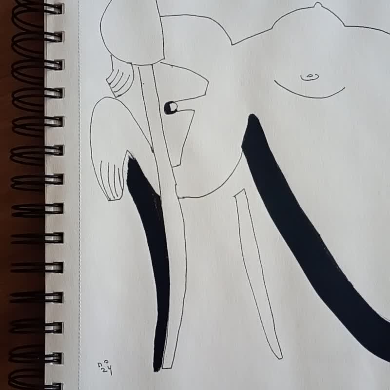 斜倚裸体与椅子立体主义绘画现代风格，黑白艺术绘画 - 海报/装饰画/版画 - 纸 白色
