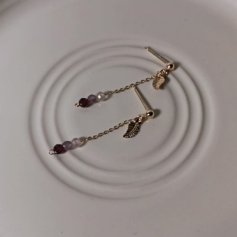 【Veverka】女伶 - 草莓晶 紫水晶 石榴石 耳环 饰品 天然石 - 耳环/耳夹 - 半宝石 多色