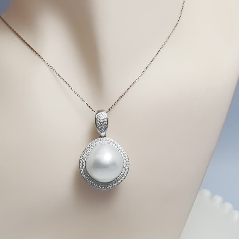 巴洛克 天然海水珍珠 澳白珍珠 冷白光 纯银 万能扣 - 戒指 - 珍珠 白色