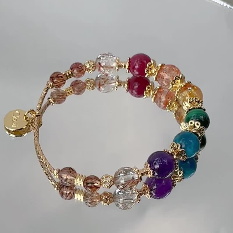 全脉轮提升 蔷薇辉石 紫水晶 磷灰石 天然水晶手链 - 手链/手环 - 水晶 