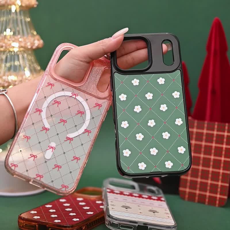 圣诞红底花朵 i17系列/i16系列/i15系列透明/磁吸磁换式手机壳 - 手机壳/手机套 - 塑料 多色