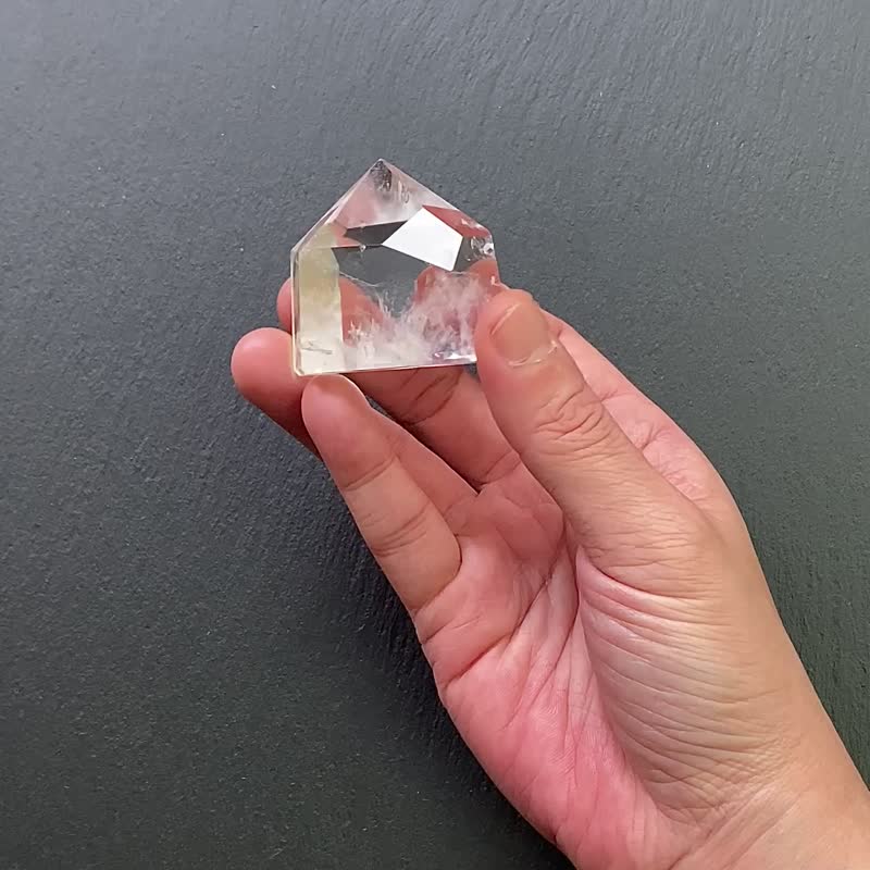 能量摆件-天使之翼 天然冰透可爱胖胖烟花蓝针白水晶能量柱 - 摆饰 - 水晶 白色