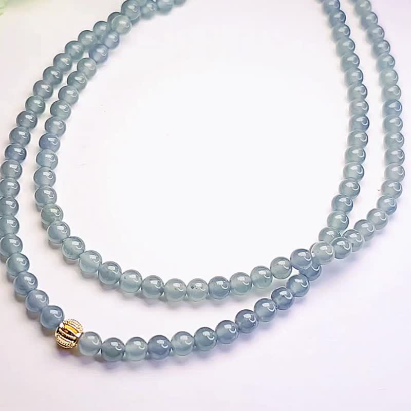财水|梦幻高冰蓝|A货翡翠淡高冰蓝透绳起胶5mm珠长串项链 - 项链 - 玉石 