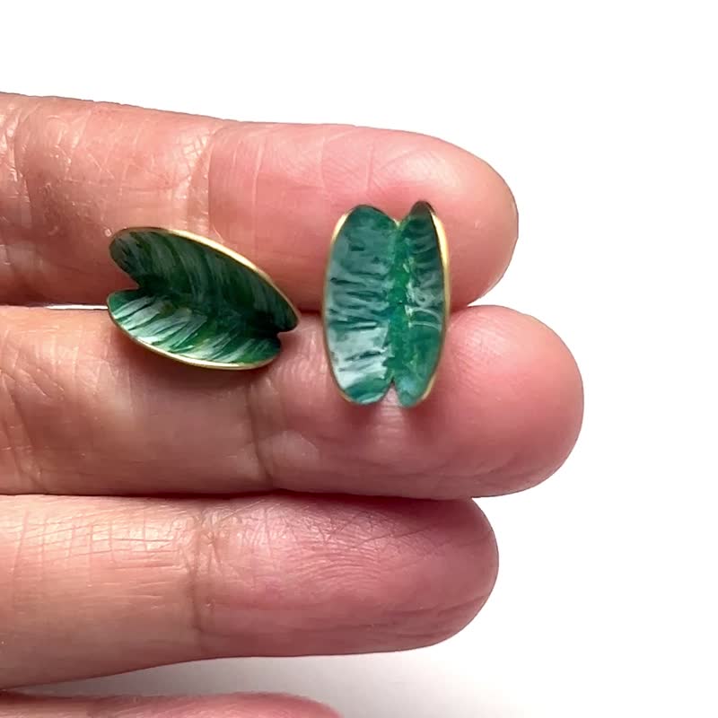 【Misty Dots 】MDBE07 绿色绘画耳环/ 黄铜/ 手工礼物/ 定制化 - 耳环/耳夹 - 铜/黄铜 绿色