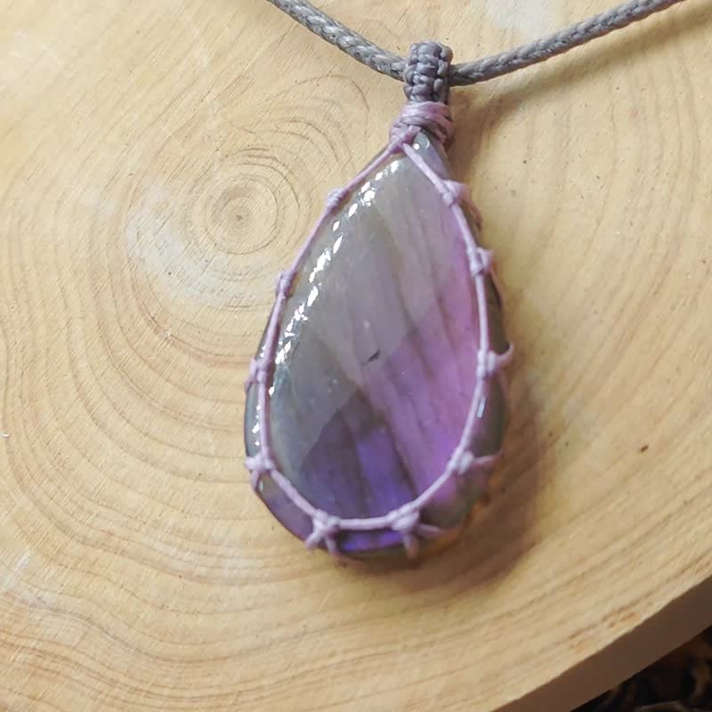 天然紫拉长|手工编织颈绳|macrame - 项链 - 水晶 紫色