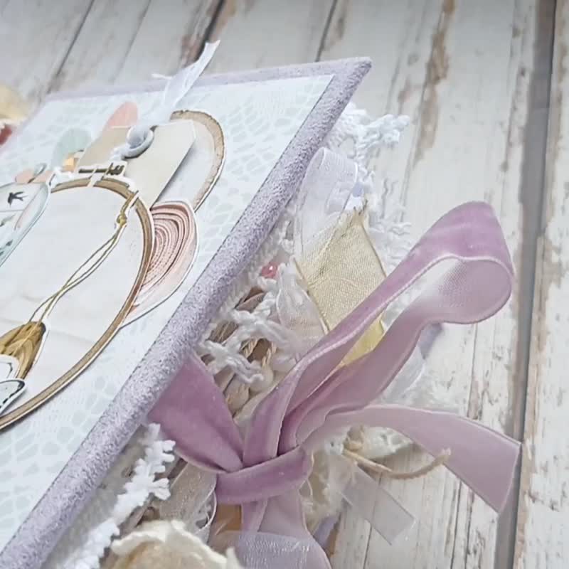 Garden junk journal handmade Lace thick junk book Vintage roses notebook sale - 笔记本/手帐 - 纸 粉红色