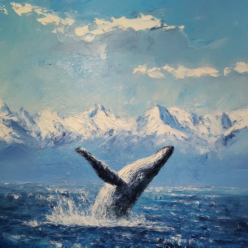 海上之舞 挂画 艺术微喷 油画风 海洋鲸鱼 客厅书房卧室 - 海报/装饰画/版画 - 棉．麻 