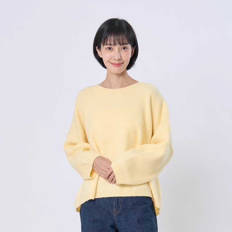 Tess船型領落肩寬版鬆軟針織衫/晴天藍 - 女装针织衫/毛衣 - 棉 黄色