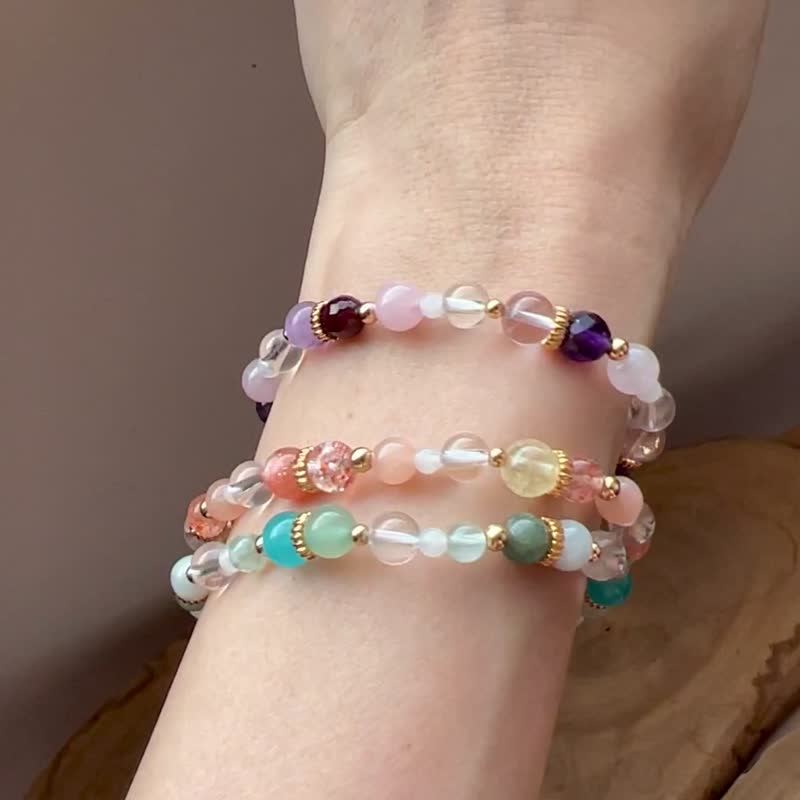 红紫||璀璨|| 18K包金脉轮手链。红石榴石/粉晶/紫水晶/月光石 快 - 手链/手环 - 水晶 紫色