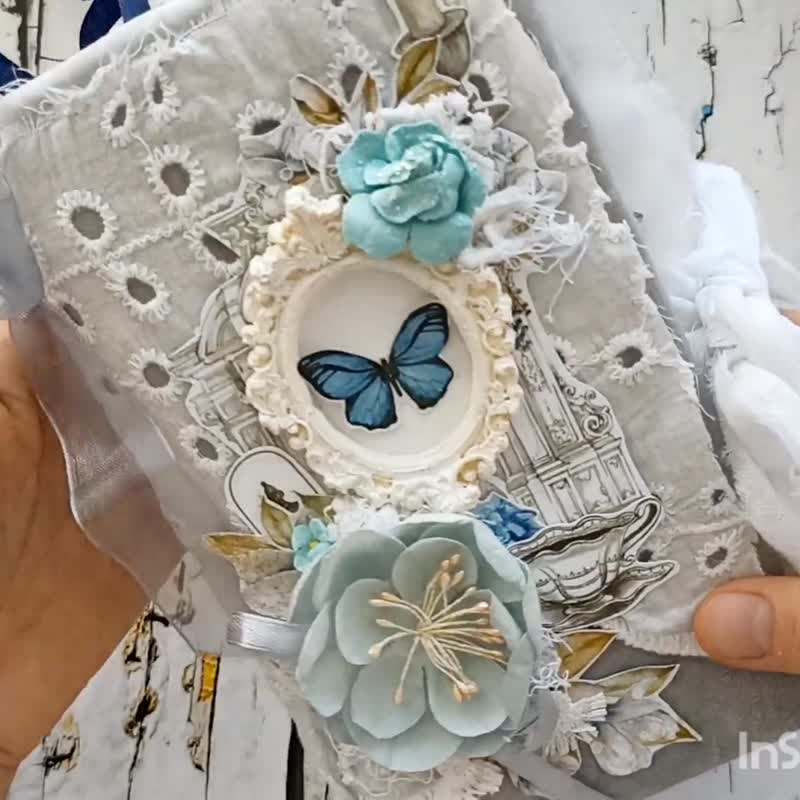 美丽的婚礼花束日记 手工制作的玫瑰笔记本 花边浪漫日记 - 笔记本/手帐 - 纸 蓝色