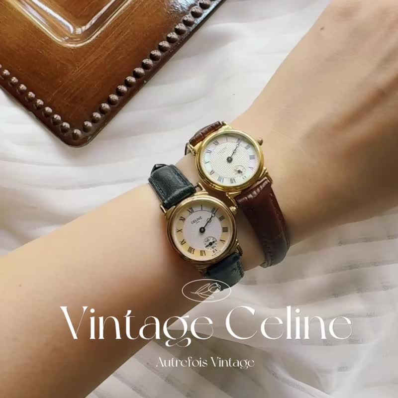 中古正品 Celine 席琳 石英真皮手表 古董表 礼物 - 女表 - 其他金属 蓝色