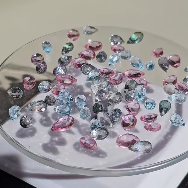 粉色拓帕石 925纯银项链耳环 精致套组 - 项链 - 其他金属 蓝色