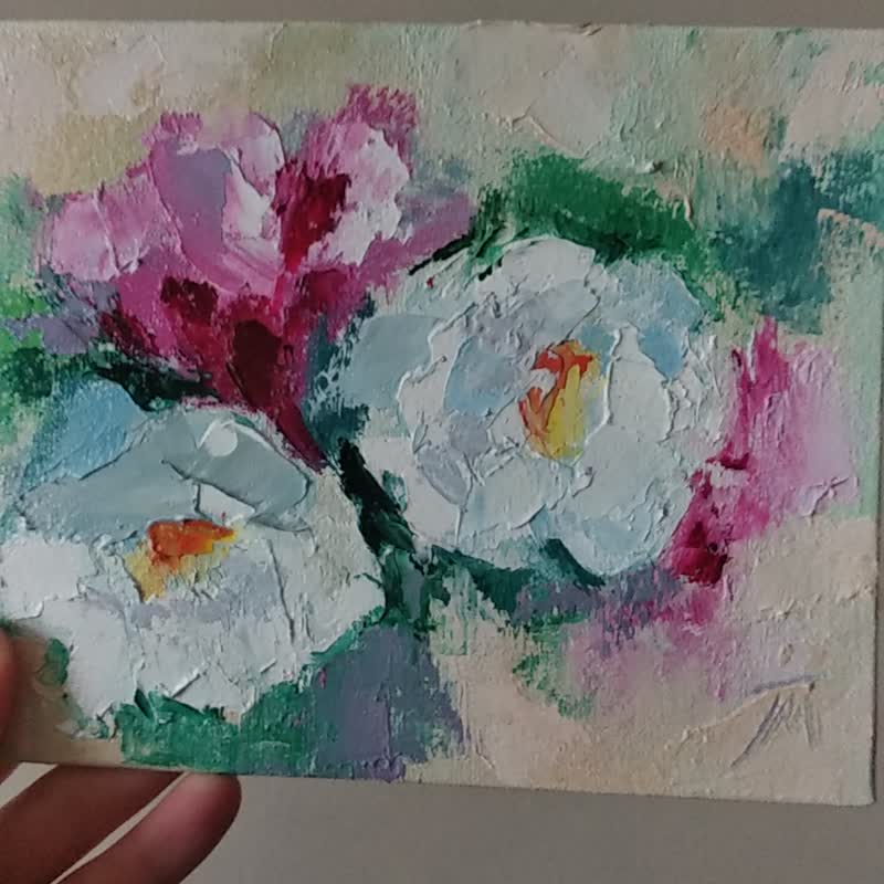 Abstract flowers. Flower art. Original painting. Miniature art - 海报/装饰画/版画 - 其他材质 粉红色