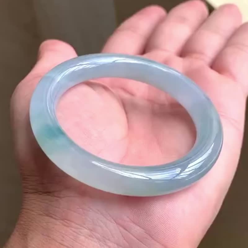 冰种翡翠天然翡翠玉镯A玉手镯 玉鈪 • 冰种蓝紫翡翠圆镯 - 手链/手环 - 玉石 蓝色