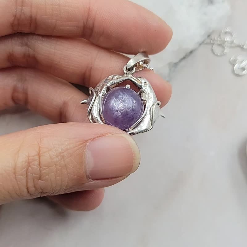 紫锂云母 纯银 海豚 颈链 - 项链 - 纯银 