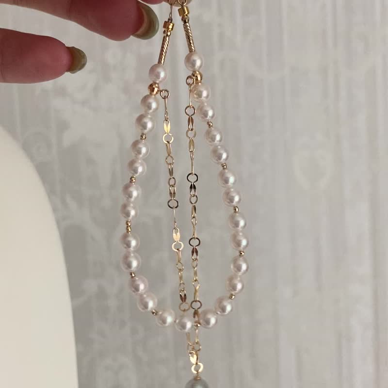 日本直送 数量限定 兔耳朵造型 18k 金链 4.5mm Akoya 珍珠 双层手链 - 手链/手环 - 珍珠 白色