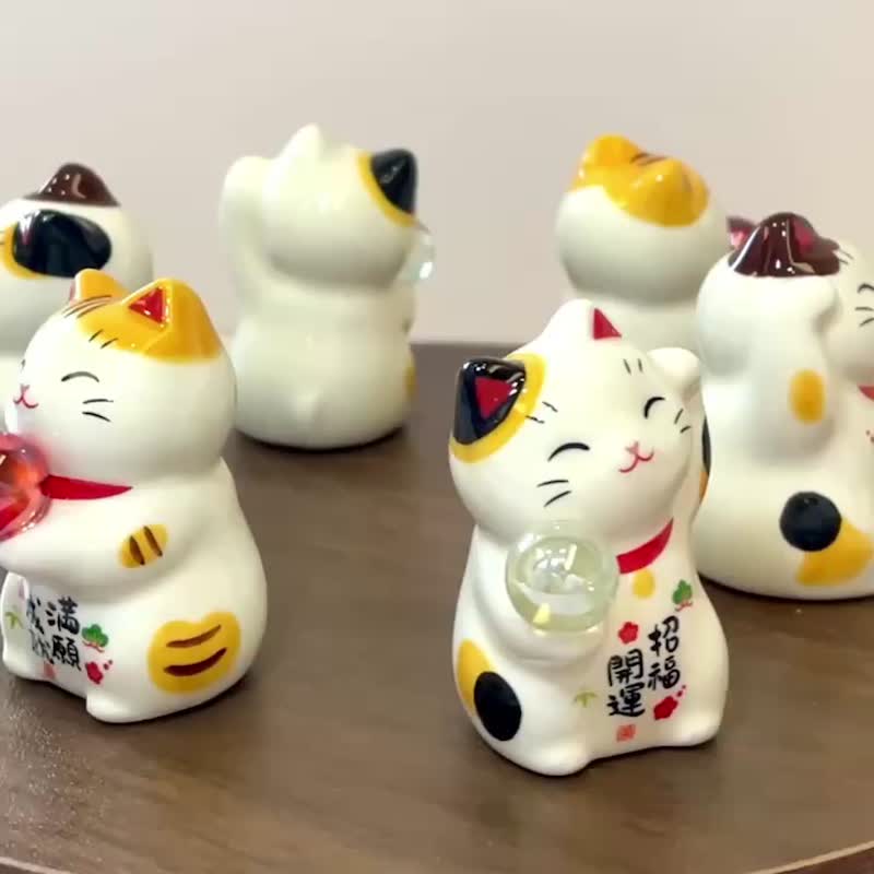 濑户烧-彩玉多福招财猫组5cm_3入一组-金运・满愿・招福 - 摆饰 - 瓷 