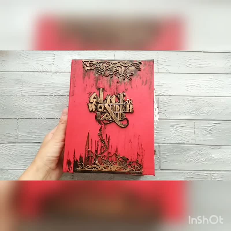 SALE! Alice in Wonderland junk journal handmade HUGE White rabbit junk book - 笔记本/手帐 - 纸 红色
