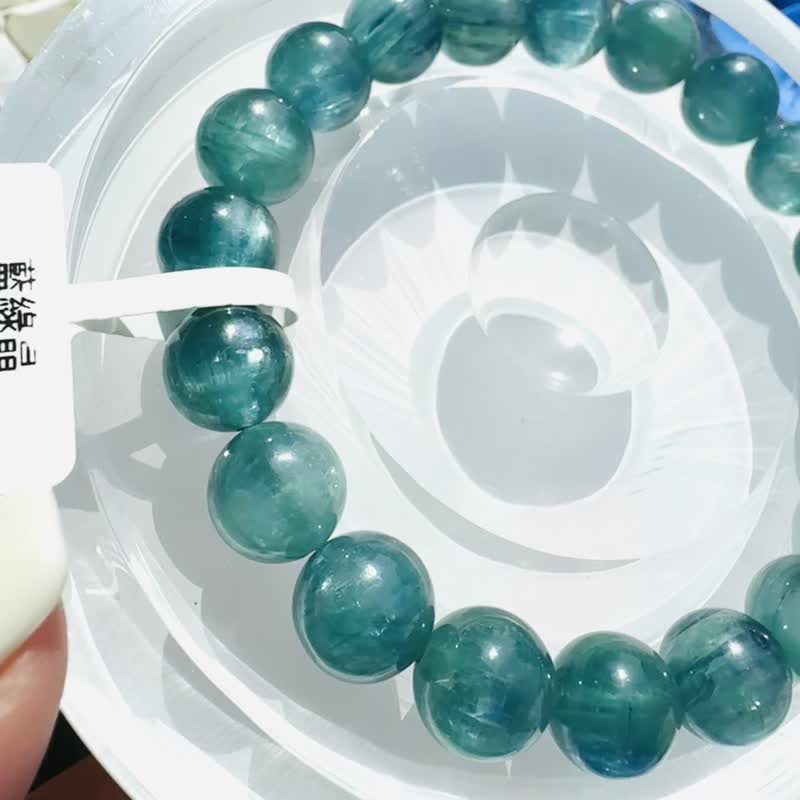 收藏级猫眼透感蓝绿晶石手珠 9.8-10mm39.55g 清净心灵洞察能力舒压 - 手链/手环 - 水晶 绿色