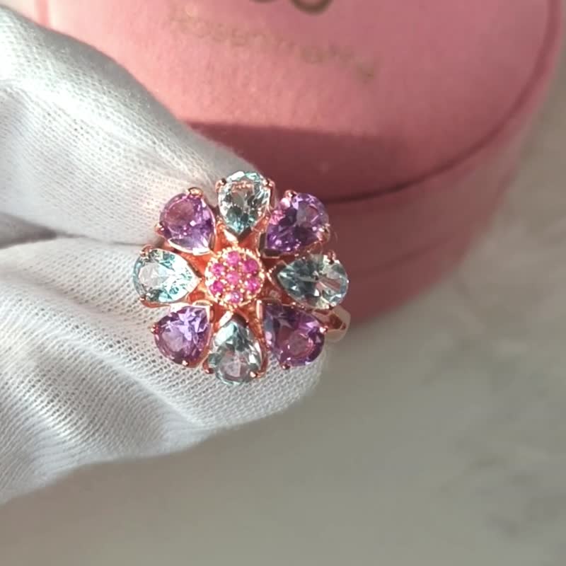 紫水晶与黄水晶郁金香戒指，925纯银，玫瑰金镀层 - 戒指 - 纯银 紫色