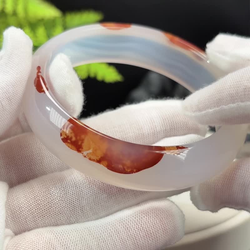 白色玛瑙手镯 冰透起光飘花 59mm - 手链/手环 - 半宝石 白色