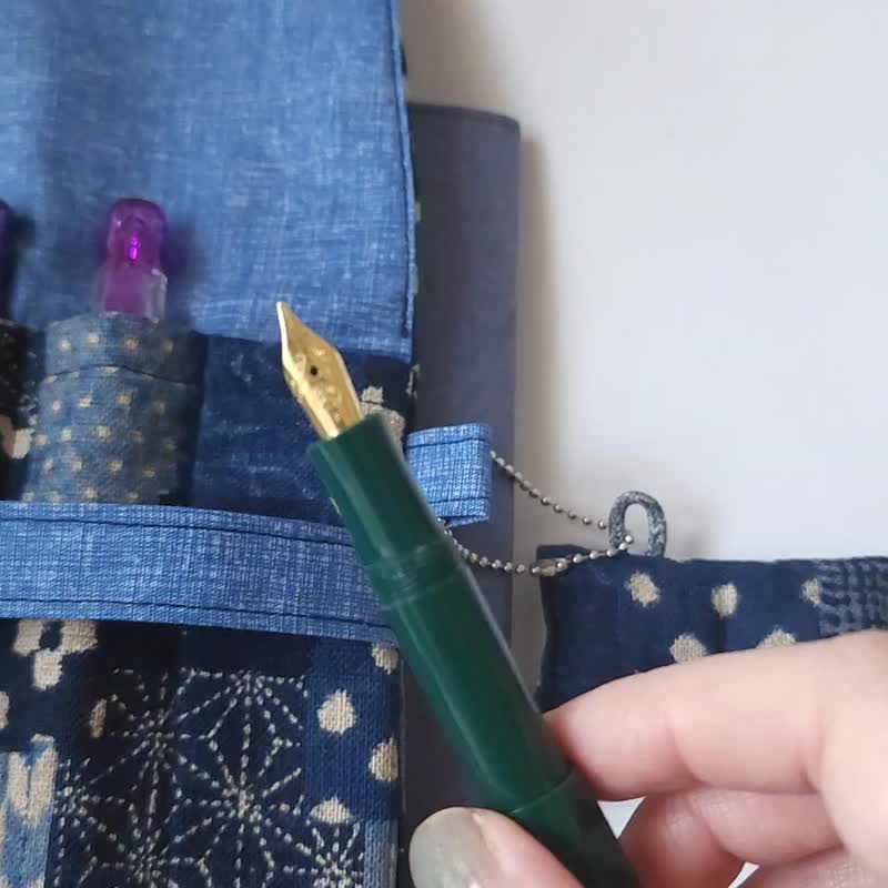 3枝装钢笔笔套, 和风布笔袋--深蓝色日本 - 铅笔盒/笔袋 - 棉．麻 蓝色