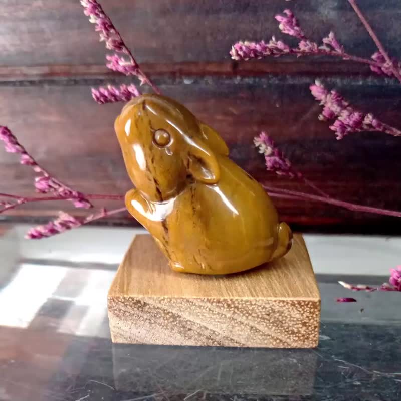 小雕件 小品动物-兔 木化玉 - 摆饰 - 玉石 黄色