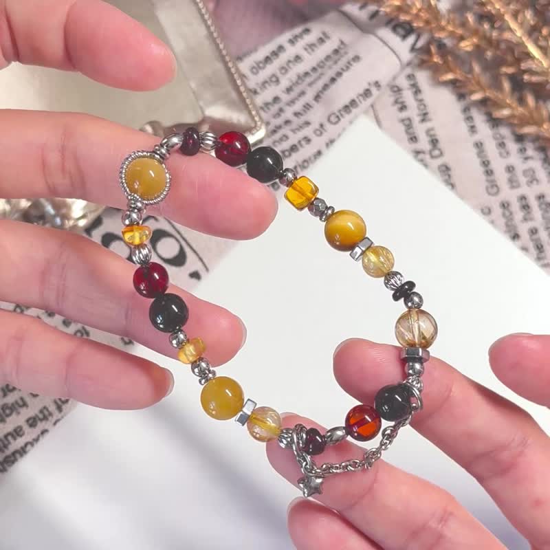 权杖王牌水晶手链 - 医疗钢/黄水晶/ 红石榴石/钛晶/花珀/金发晶 - 手链/手环 - 水晶 黄色