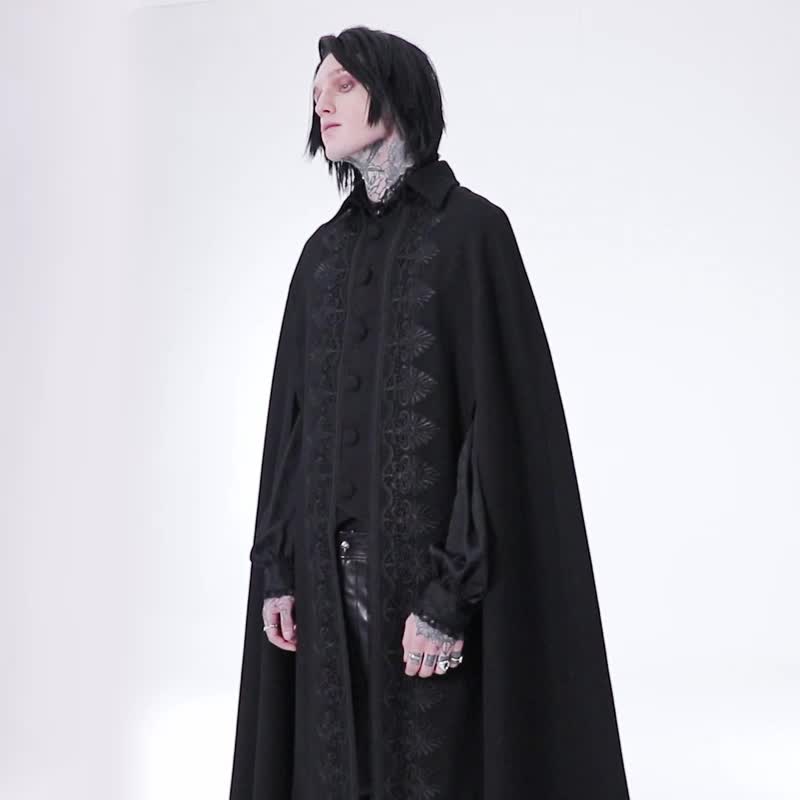 哥德巫师仪式华丽长斗篷 - 男装外套 - 其他材质 黑色
