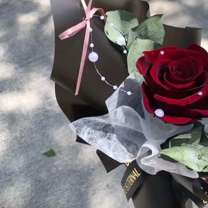 单朵永生玫瑰花束 爱恋酒红 永生花 不凋玫瑰 情人节 单朵花束 - 干燥花/捧花 - 植物．花 