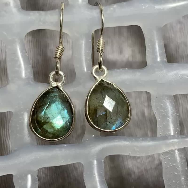 天然 拉长石 耳环 耳饰 印度制 925纯银 - 耳环/耳夹 - 半宝石 