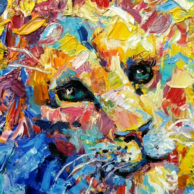 Lion Painting Wild Animal Original Art Oil Impasto 油畫原作 Wall Art Impressionism - 海报/装饰画/版画 - 木头 多色