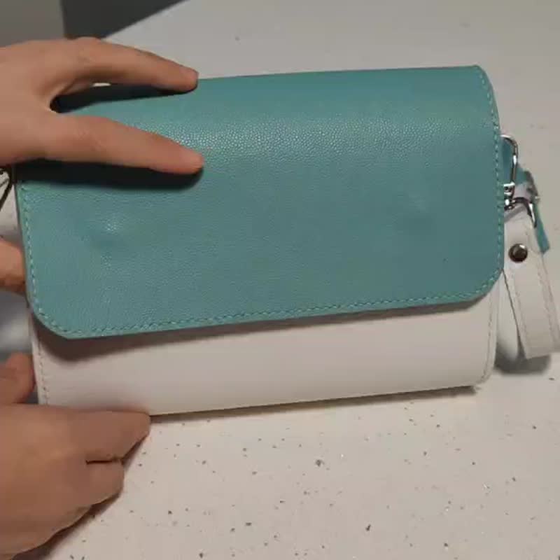 多色优雅皮革斜背包单肩手工手提包 - 束口袋双肩包 - 真皮 多色