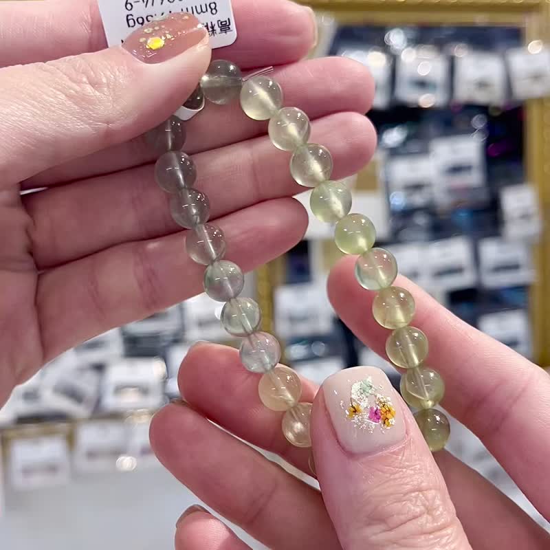 精品天然稀有三彩玻璃体浓色葡萄石水晶8mm手珠希望之石事业正财 - 手链/手环 - 水晶 绿色