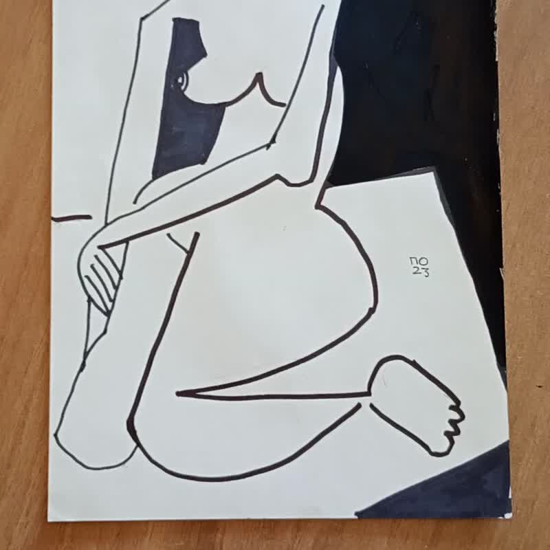 坐着的裸体画|黑白立体派艺术印刷品|现代抽象艺术品 - 海报/装饰画/版画 - 纸 白色