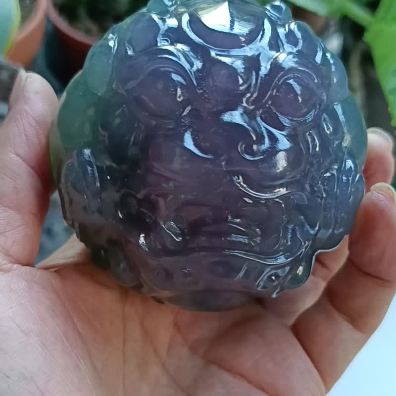 紫绿萤石.手工雕刻天禄辟邪招财貔貅有求必应圆形 开运/招财/防小 - 摆饰 - 宝石 