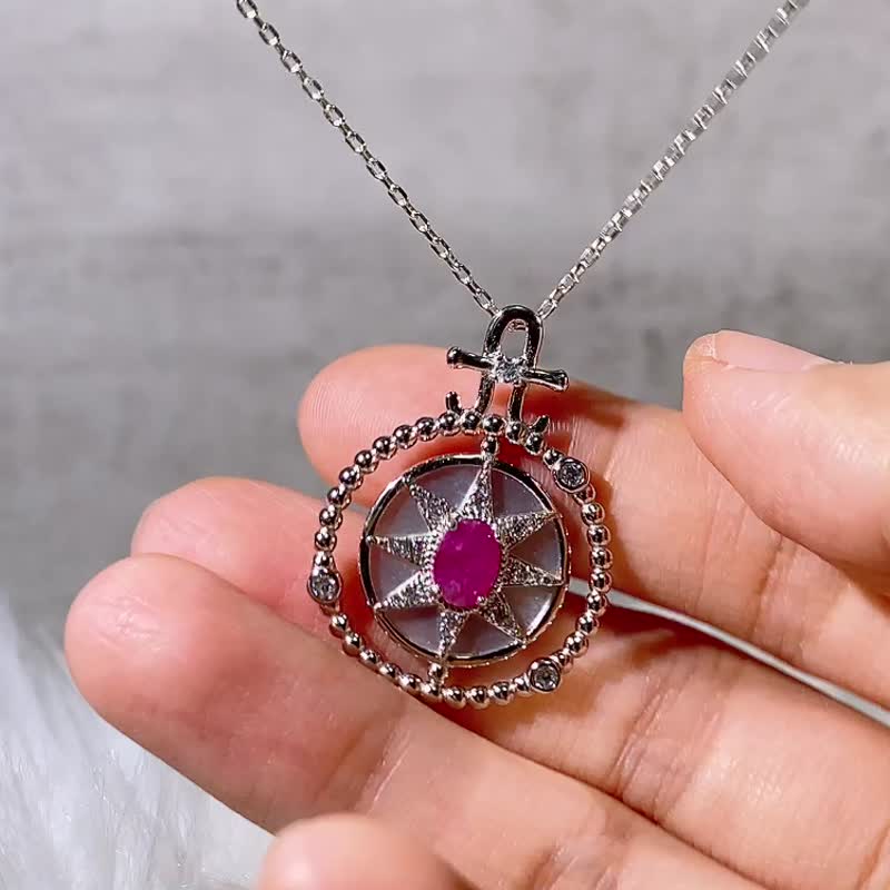 反转星星红宝石 两面吊坠设计0.73克拉粉色红宝 纯银吊坠现货一个 - 项链 - 宝石 