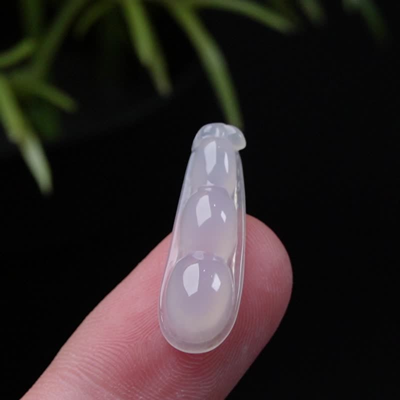 冰种翡翠福豆 | 裸石 | 天然缅甸玉A货翡翠 | 送礼 - 吊饰 - 玉石 透明