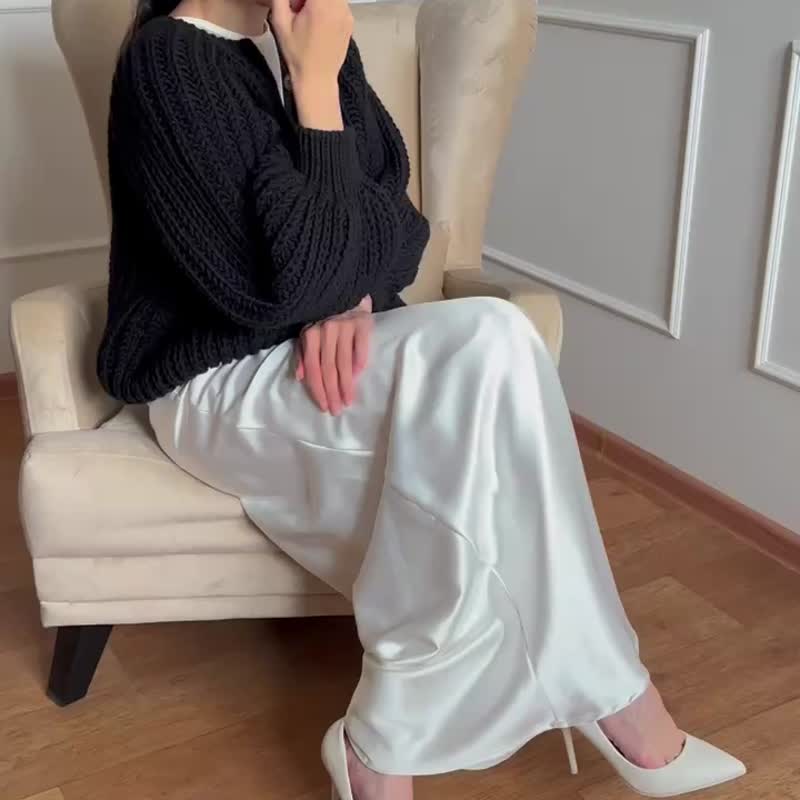 粗针织开襟外套，黑色开襟外套，手工针织毛衣，献给妳。 - 女装针织衫/毛衣 - 羊毛 