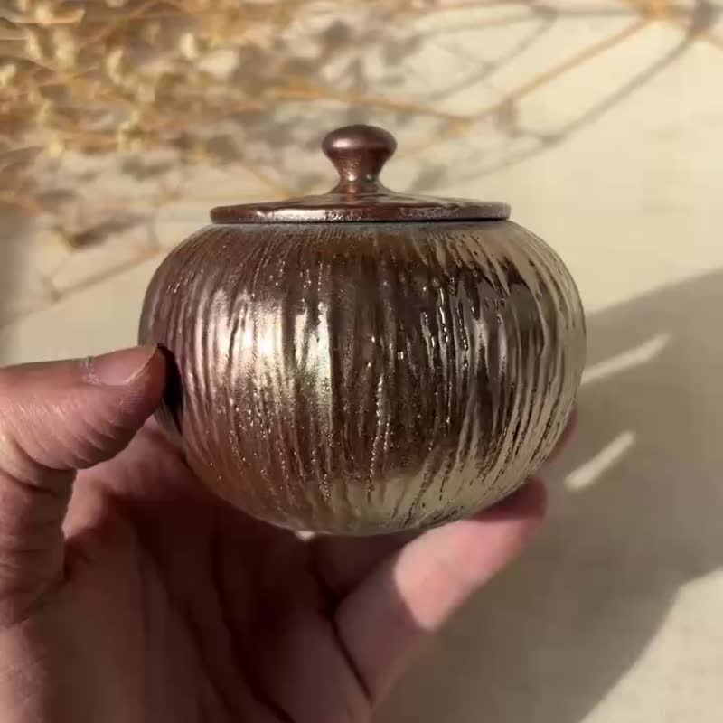 柴烧木纹小茶罐-B - 茶具/茶杯 - 陶 红色