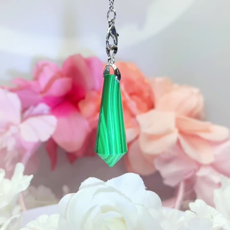 NO.8稀有孔雀石灵摆项链 灵锥占卜 吊坠 超美纹路 Malachite 招财 - 项链 - 半宝石 绿色