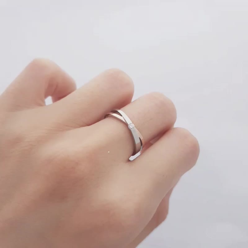 求婚戒指/ 结婚对戒 /幸福焦点 钻石K金白钢女戒 - 戒指 - 钻石 银色