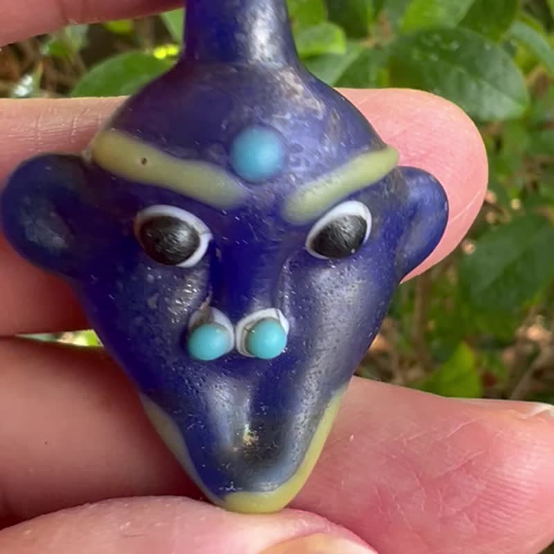 老琉璃珠 西亚人面琉璃珠 战国琉璃珠 蜻蜓眼 Phoenicians 腓尼基 - 吊饰 - 玻璃 蓝色