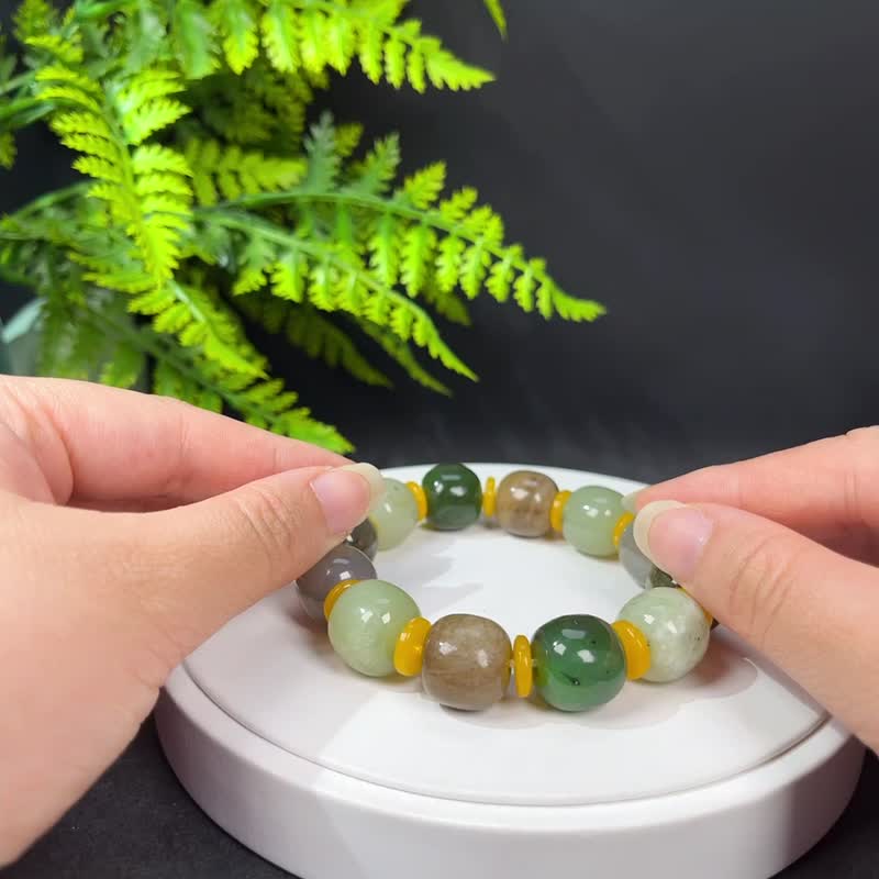 和田玉多宝老型珠手串 16x15mm 附证书 - 手链/手环 - 玉石 