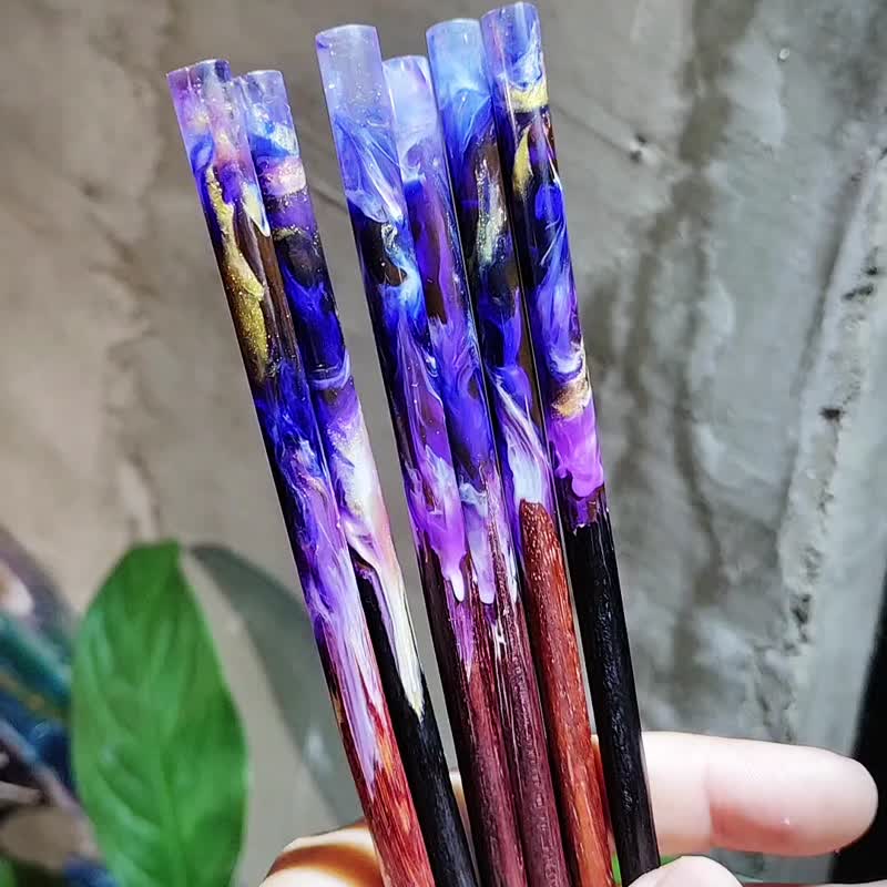 绿岛手作/海洋手工染色树脂筷/蓝海木筷环保餐具/新婚礼物/新居礼 - 筷子/筷架 - 树脂 多色