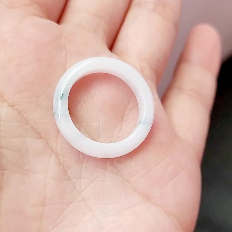 【亲翠】天然翡翠 白底飘蓝绿花手指镯12号戒圈 兰花优雅感 - 戒指 - 玉石 蓝色